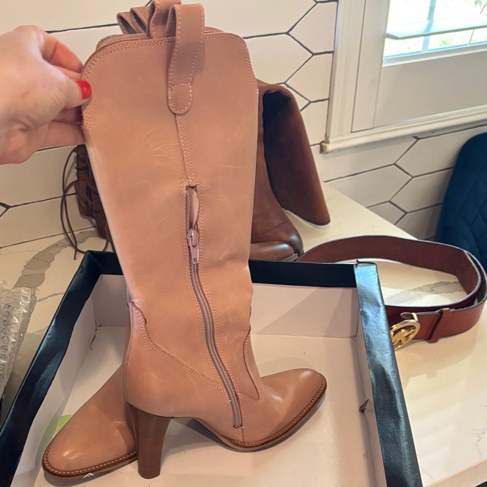 BCBG Blush Leather Heeled Boots